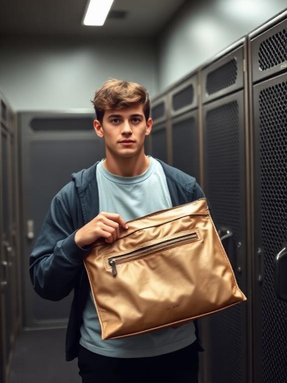 person in gym holding pouch